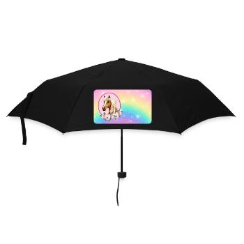 Pferd mit Blumen und Glitter Regenbogen  - Regenschirm (klein) - Schwarz - Vorne