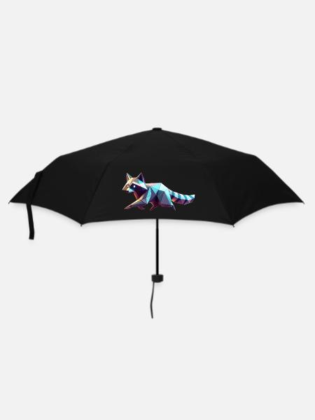 Geometrischer 3D-Origami-Waschbär - Regenschirm (klein) - Schwarz