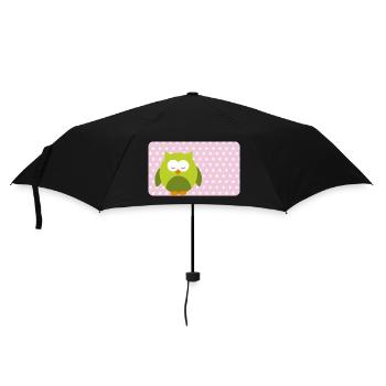 Lustige Eule mit Sternchen rosa | personalisierbar - Regenschirm (klein) - Schwarz - Vorne