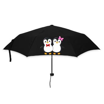 Süßes Pinguin Paar mit Schleife und Fliege - Regenschirm (klein) - Schwarz - Vorne
