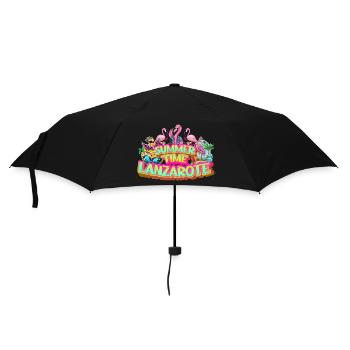 Lanzarote Sommer Flamingo Palmen Strand Meer - Regenschirm (klein) - Schwarz - Vorne