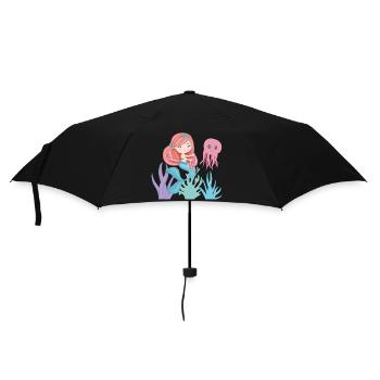 Die kleine Sirene mit ihrem Oktopusfreund - Regenschirm (klein) - Schwarz - Vorne