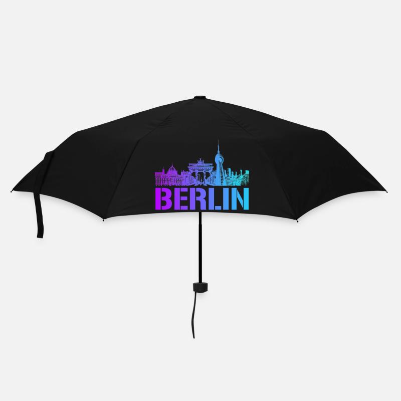 Berlin Skyline mit Berliner Wahrzeichen - Regenschirm (klein) - Schwarz
