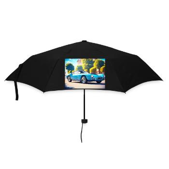 Blauer Sportwagen Retro 1960er - Regenschirm (klein) - Schwarz - Vorne