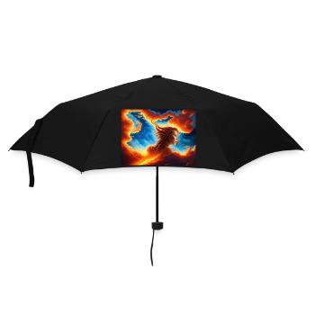 blue red sky with a woman illustration - Umbrella (small) - black - Front