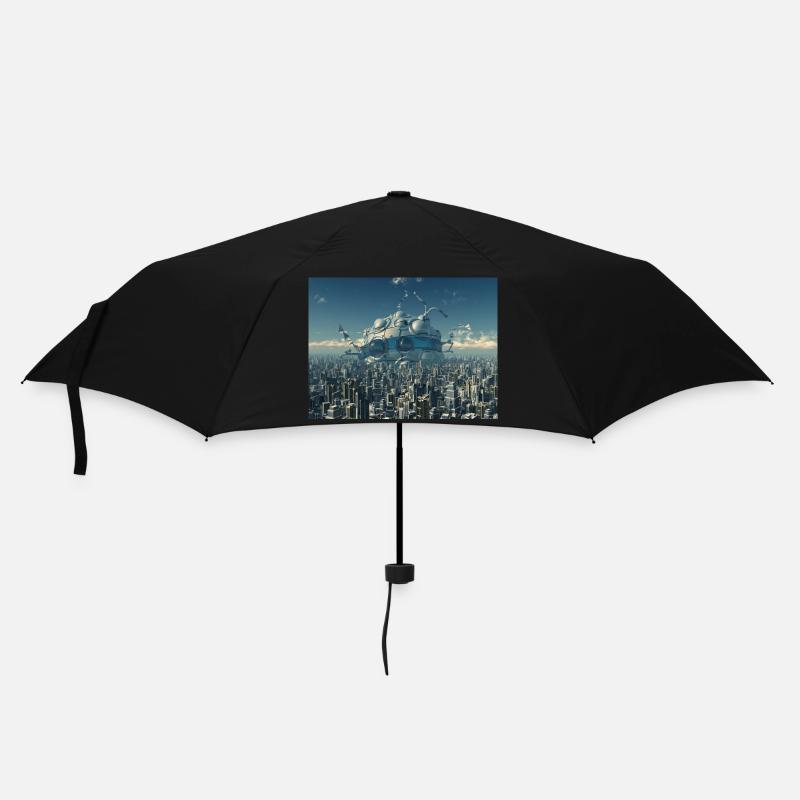 Riesiges Raumschiff in einer Großstadt - Regenschirm (klein) - Schwarz