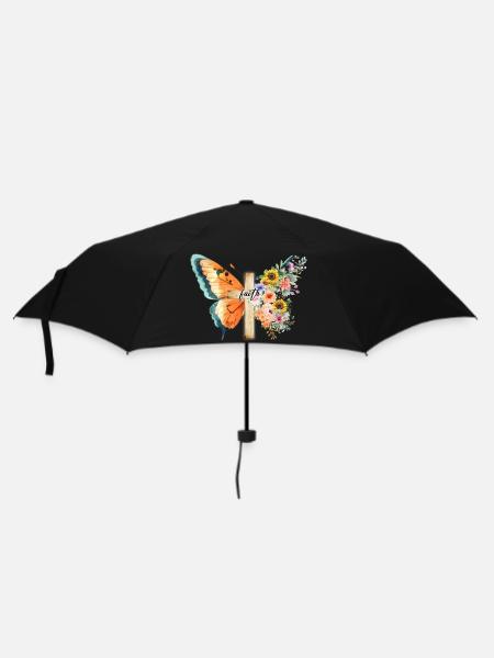 Glaube Schmetterling Kreuz Jesus Christus Gott - Regenschirm (klein) - Schwarz