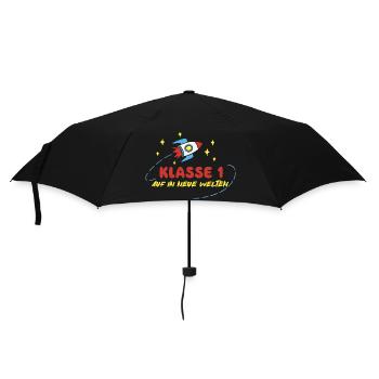 Klasse 1 - Einschulung - Rakete Weltraum - Regenschirm (klein) - Schwarz - Vorne
