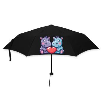 Nilpferd Paar Liebe Couple Verliebt - Regenschirm (klein) - Schwarz - Vorne