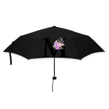 Lila Blumenbuchstabe m - Regenschirm (klein) - Schwarz - Vorne