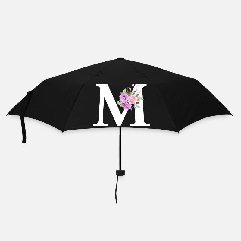 Lila Blumenbuchstabe m - Regenschirm (klein) - Schwarz