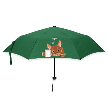 Peeking cute ginger cat with coffee mug - Umbrella (small) - bottlegreen - Front