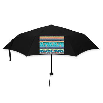 Farbenfroher Boho Wintermuster - Regenschirm (klein) - Schwarz - Vorne