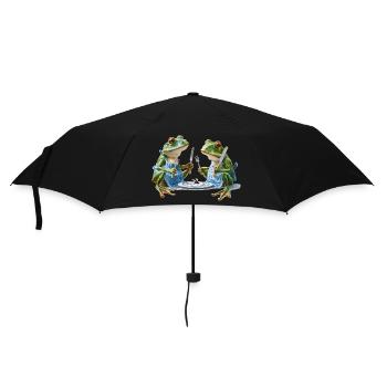 Two frog cooks at dinner - Umbrella (small) - black - Front