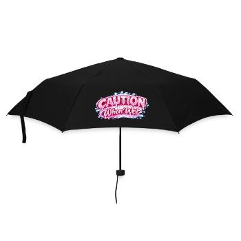 Vorsicht, wenn nasser, lustige, flirtige Aussage Tee Wortspiel sp - Regenschirm (klein) - Schwarz - Vorne