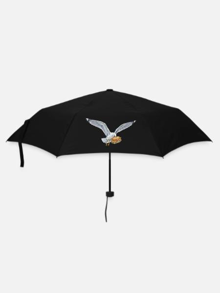 Lustige Möwe Stiehlt Fischbrötchen Strand - Regenschirm (klein) - Schwarz