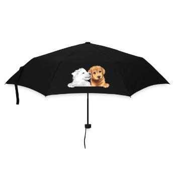 Weißer Schweizer Schäferhund und Golden Retriever - Regenschirm (klein) - Schwarz - Vorne