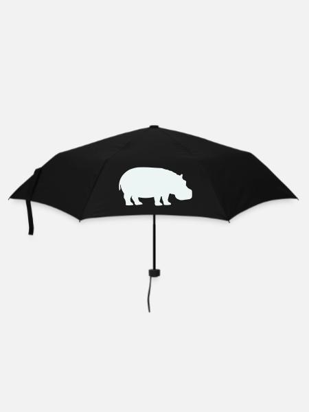 Blauer Hippo Silhouette - Regenschirm (klein) - Schwarz