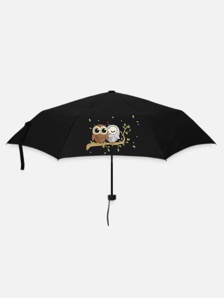 Comic Owls in Love - Umbrella (small) - black