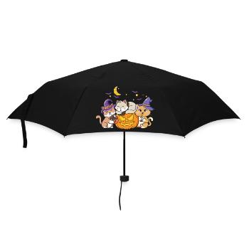 Halloween Katze Hexe - Regenschirm (klein) - Schwarz - Vorne