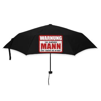 Warnung vor meinem Mann Lustiger Spruch - Regenschirm (klein) - Schwarz - Vorne