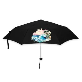 Wave, Tropical island, Sea Beach Palm Trees Holiday - Umbrella (small) - black - Front