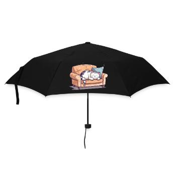 Katze Verschlafen Müde Couch Sofa Lustig Cartoon - Regenschirm (klein) - Schwarz - Vorne