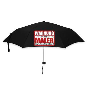 Lustiges Maler Warnschild Motiv - Regenschirm (klein) - Schwarz - Vorne
