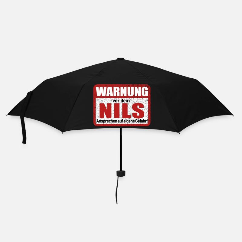 Nils Name Lustiges Warnschild - Regenschirm (klein) - Schwarz
