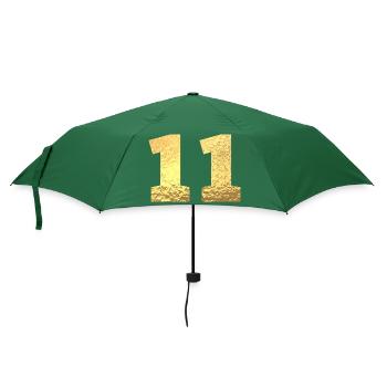Numéro 11 paillettes doré - 11e anniversaire - Parapluie standard - vert bouteille - Devant