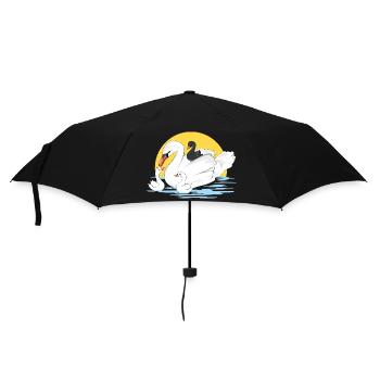 Weiße Schwanenmutter und ihre drei Babys - Regenschirm (klein) - Schwarz - Vorne