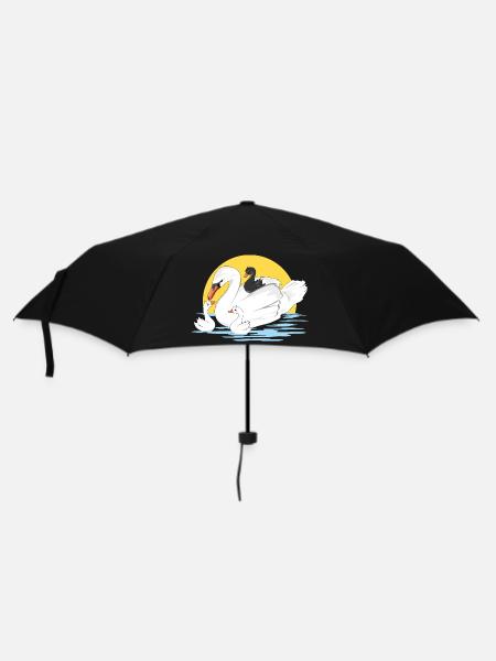 Weiße Schwanenmutter und ihre drei Babys - Regenschirm (klein) - Schwarz