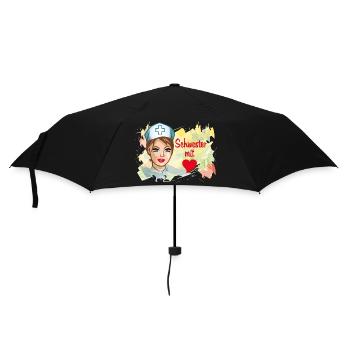 Schwester mit Herz Pflegehelden - Regenschirm (klein) - Schwarz - Vorne