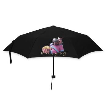 Nilpferd mit Popcorn - Regenschirm (klein) - Schwarz - Vorne