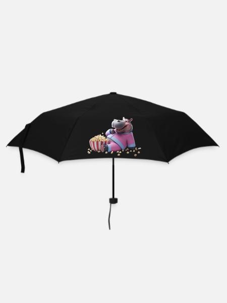 Nilpferd mit Popcorn - Regenschirm (klein) - Schwarz