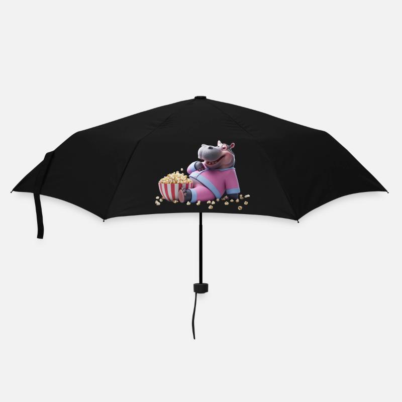 Nilpferd mit Popcorn - Regenschirm (klein) - Schwarz