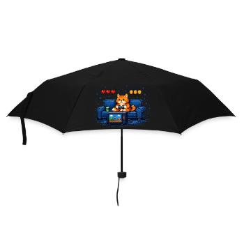 Zocken Katze – PC Gamer Humor - Regenschirm (klein) - Schwarz - Vorne