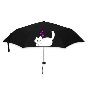 Liegende Katze mit Herzen Weiß - Regenschirm (klein) - Schwarz - Vorne