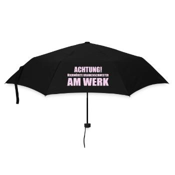 Achtung! Übermüdete Krankenschwester am Werk - Regenschirm (klein) - Schwarz - Vorne