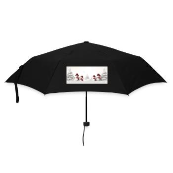 Bonhomme de neige paysage sapins - Parapluie standard - noir - Devant