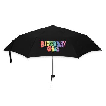 Birthday Girl - Groovy Retro Vintage - Blumen - Regenschirm (klein) - Schwarz - Vorne