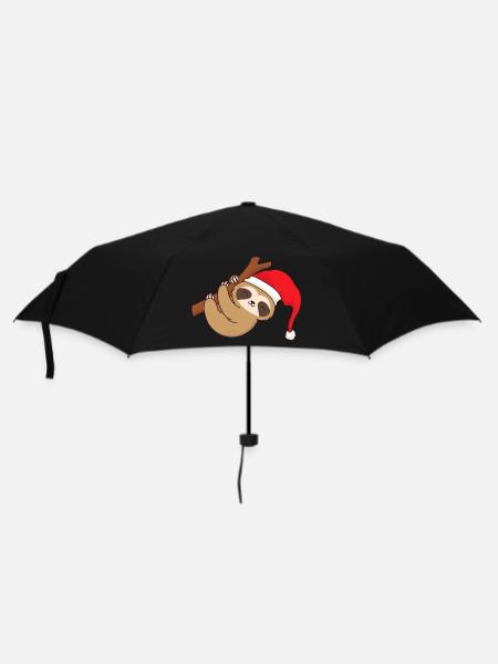Weihnachten Xmas Faultier Weihnachtsmütze Ast - Regenschirm (klein) - Schwarz
