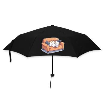 Katze Verschlafen Müde Couch Sofa Lustig Cartoon - Regenschirm (klein) - Schwarz - Vorne