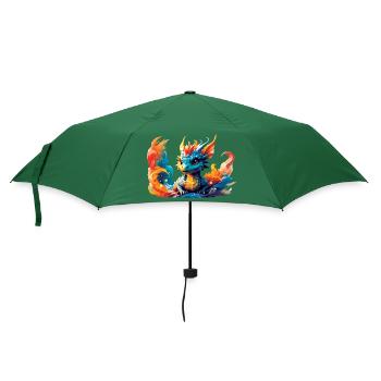 dragon, fire, child, blue, horns, boy, friend - Umbrella (small) - bottlegreen - Front