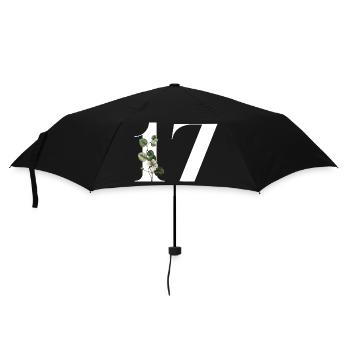 Number 17 Floral Green -17th Floral Birthday - Umbrella (small) - black - Front