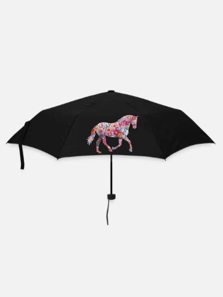 Pferd Blumen Muster - Regenschirm (klein) - Schwarz
