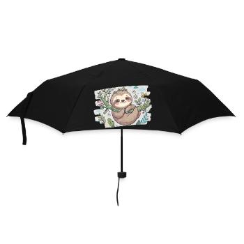 Niedliches Faultier auf Ast mit Blumen - Regenschirm (klein) - Schwarz - Vorne