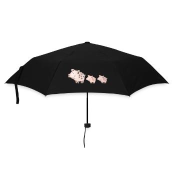 Schweine Familie - Regenschirm (klein) - Schwarz - Vorne