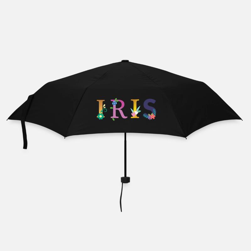IRIS Name mit Blumen geschmückt - Regenschirm (klein) - Schwarz