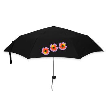 Blüten in rosa, rot und gelb - Regenschirm (klein) - Schwarz - Vorne